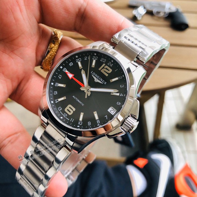 浪琴複刻男士手錶 LONGINES康卡斯系列優雅腕表運動GMT腕表  gjs2180